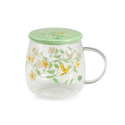 Infusi di Primavera Tazza in Vetro con Coperchio Verde